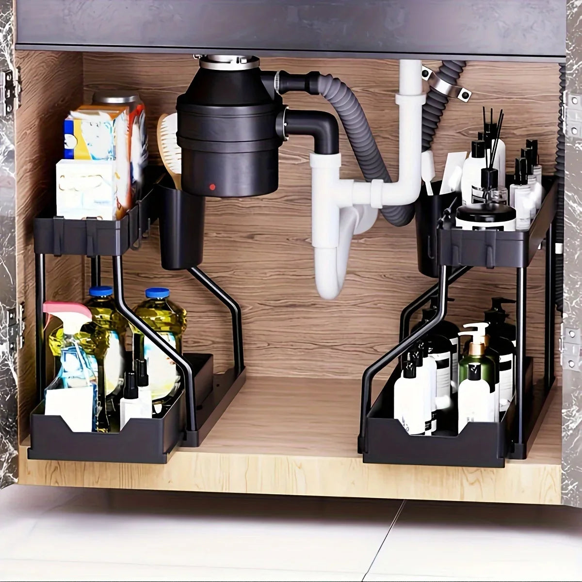 2-Tier Pull-Out Under Sink Organizer ou Minimalist Sliding Under-Sink Organize