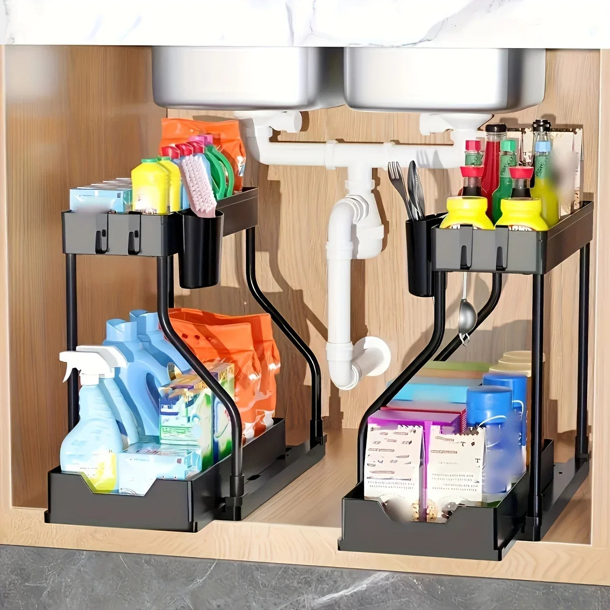 2-Tier Pull-Out Under Sink Organizer ou Minimalist Sliding Under-Sink Organize