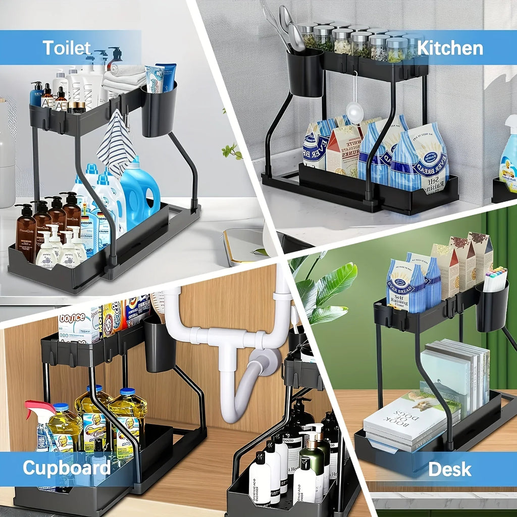 2-Tier Pull-Out Under Sink Organizer ou Minimalist Sliding Under-Sink Organize