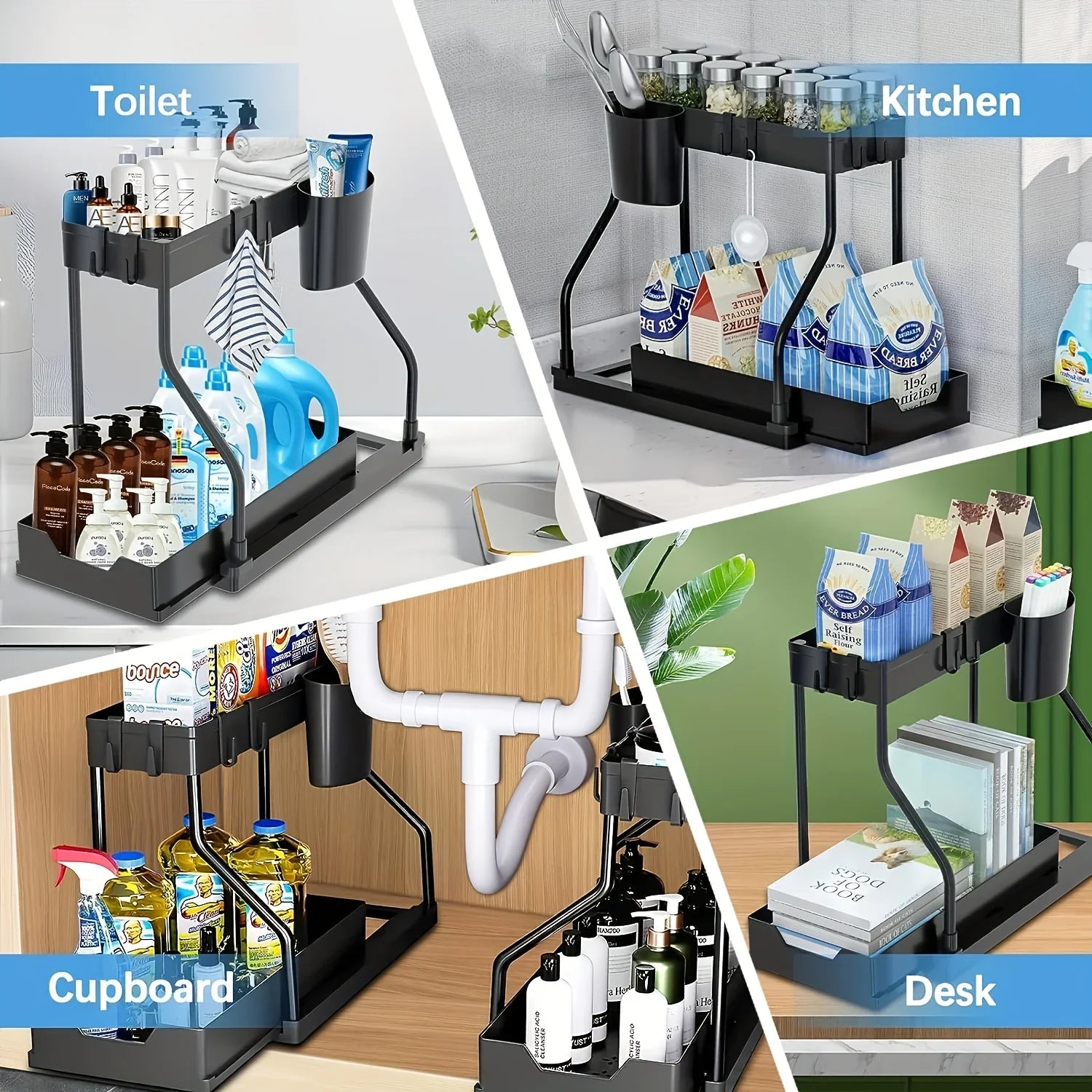 2-Tier Pull-Out Under Sink Organizer ou Minimalist Sliding Under-Sink Organize