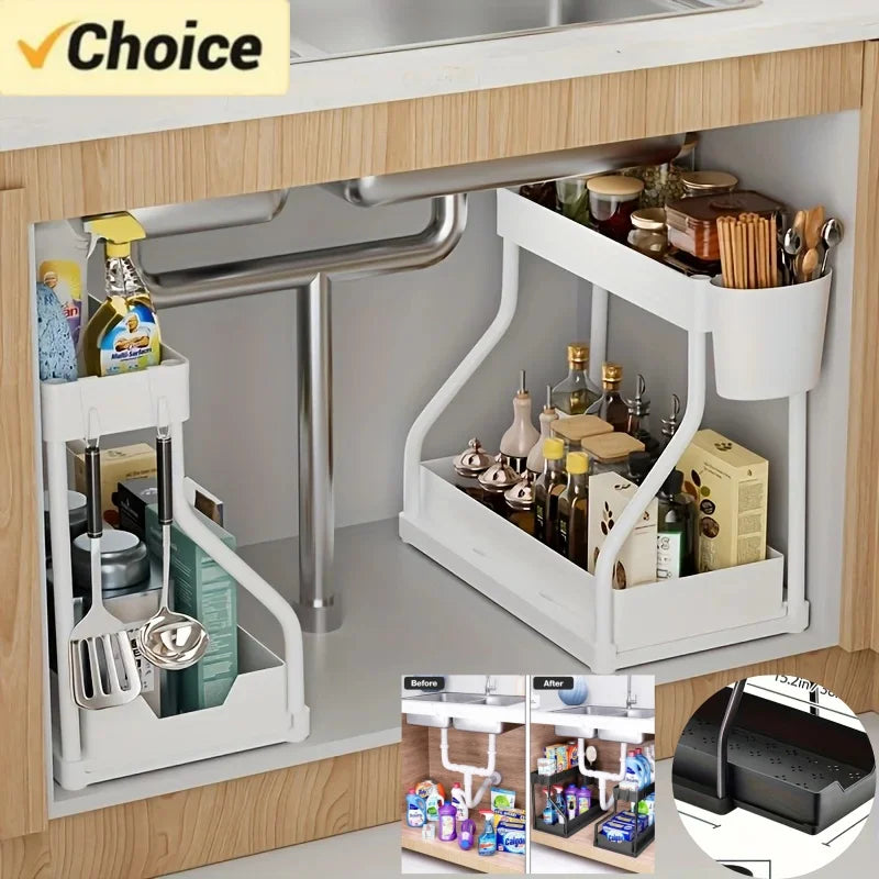 2-Tier Pull-Out Under Sink Organizer ou Minimalist Sliding Under-Sink Organize